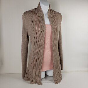 ELEMENTZ Sz PS Cardigan Sweater Tan Taupe Khaki Open Knit Weave Women Petite